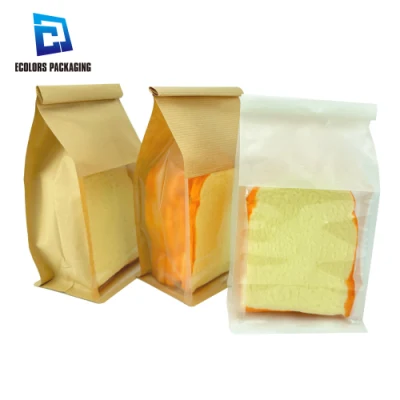 Пакет для хлеба из ламинированного пластика из крафт-бумаги с плоским дном, вкладышем нестандартного размера и жестяной завязкой.